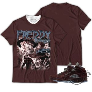 Burgundy 5s Shirt Freddy Horror Movie Shirt To Match Sneaker trendingnowe.com 2