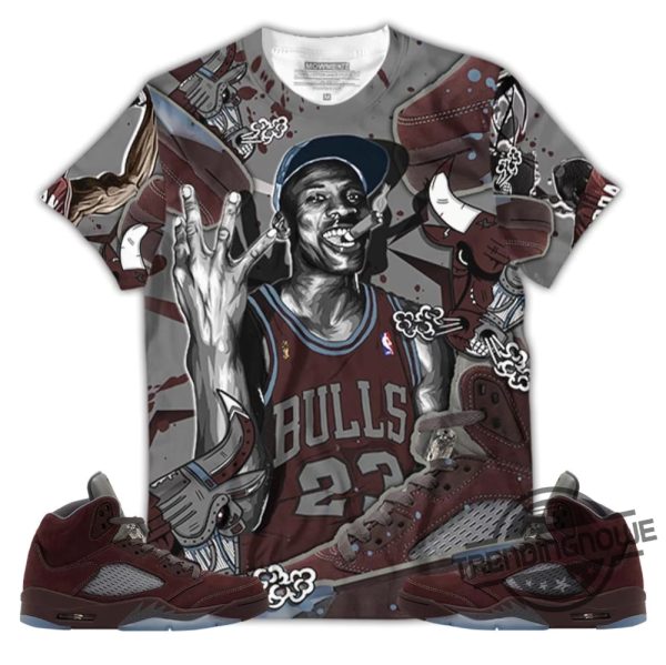 Burgundy 5s Shirt 23 Jordan Shoes Unisex Shirt To Match Sneaker trendingnowe.com 2