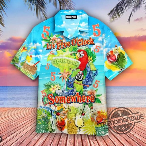 Jimmy Buffett Hawaiian Shirt Parrot Its 5 Oclock Somewhere Hawaiian Shirt Cocktails Aloha Shirt Jimmy Buffett Shirt trendingnowe.com 1