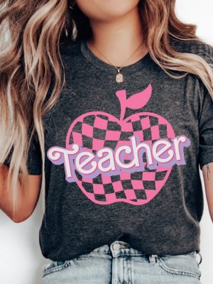 Teacher Shirt Pink Teacher Shirts Trendy Teacher Tshirt Retro Back To School Teacher Appreciation Checkered Teacher Tee Cute Teacher Shirts Teacher Shirt Designs Teacher T Shirt Ideas revetee.com 3