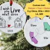 i wish you lived next door ornament double sided circle christmas ornament personalized long distance state to state gifts for best friends besties family members laughinks.com 1