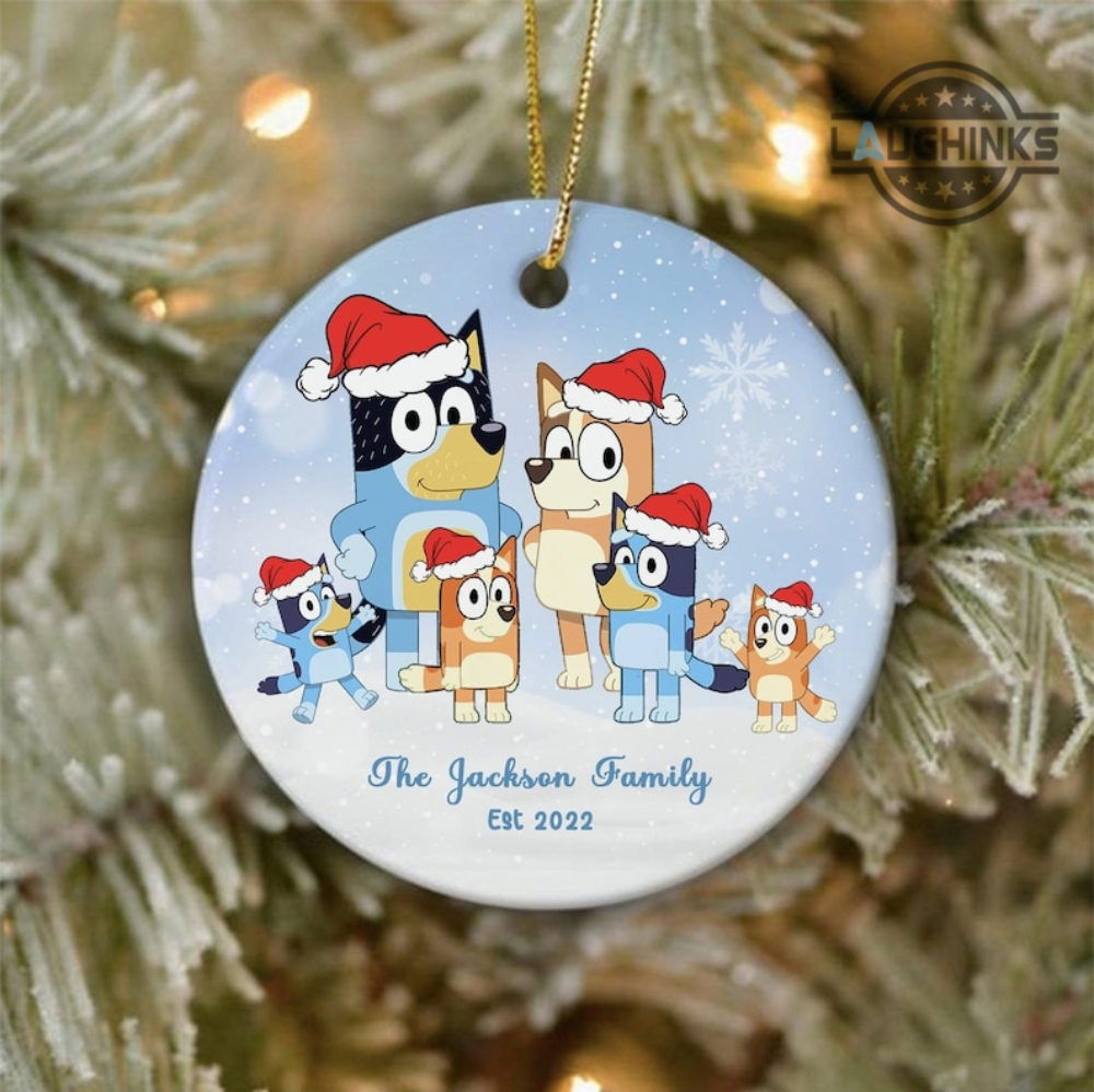 Bluey Christmas Ornament Uk Us Australia Canada Bluey With Santa Hat Ornament Personalized Bluey Christmas Decorations Custom Bluey Christmas Tree Ornaments For Family