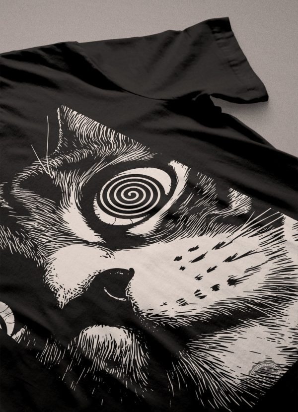 Psychedelic Cat T Shirt Trippy Shirt Gothic Alt Clothing Dark Aesthetic Fashion Crust Punk Grunge Unique revetee.com 1