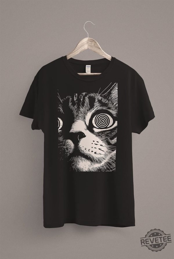 Psychedelic Cat T Shirt Trippy Shirt Gothic Alt Clothing Dark Aesthetic Fashion Crust Punk Grunge Unique revetee.com 2