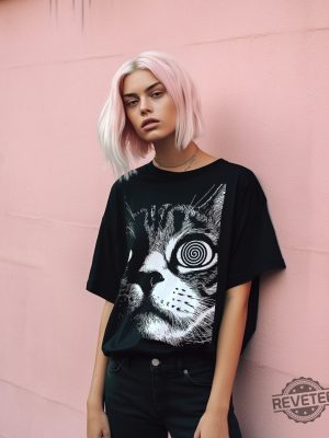 Psychedelic Cat T Shirt Trippy Shirt Gothic Alt Clothing Dark Aesthetic Fashion Crust Punk Grunge Unique revetee.com 3