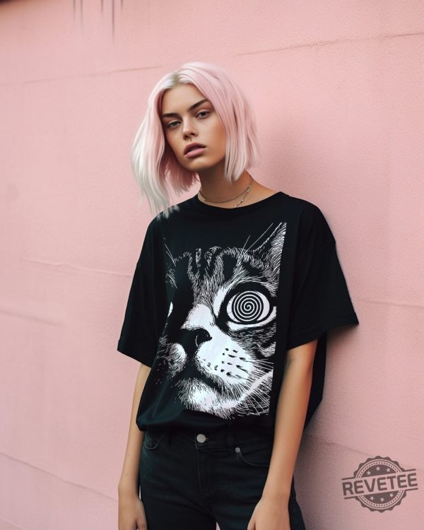 Psychedelic Cat T Shirt Trippy Shirt Gothic Alt Clothing Dark Aesthetic Fashion Crust Punk Grunge Unique revetee.com 3