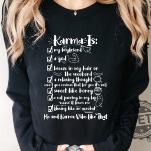 Me And Karma Vibe Like That Shirt Betty Lyrics Taylor Swift Karma By Taylor Swift And Ice Spice Shirt Me And Karma Vibe Like That Shirt Taylor Swift Eras Tour Movie 22 Lyrics Taylor Swift revetee.com 2