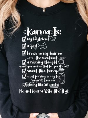 Me And Karma Vibe Like That Shirt Betty Lyrics Taylor Swift Karma By Taylor Swift And Ice Spice Shirt Me And Karma Vibe Like That Shirt Taylor Swift Eras Tour Movie 22 Lyrics Taylor Swift revetee.com 2