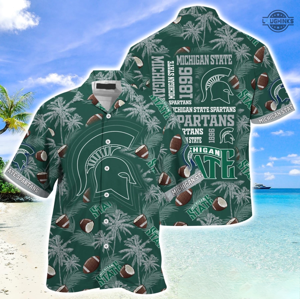 Michigan State Hawaiian Shirt And Shorts Michigan State Spartans Football Shirts Michigan State University Aloha Shirt Ncaa Msu Button Up Shirt Mens Michigan State Football 2023