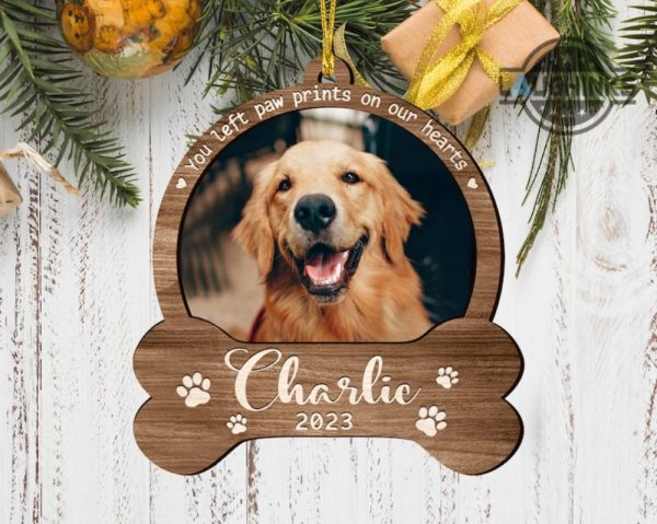 dog memorial christmas ornament custom dog name date and dog photo shaped wooden ornament personalized dog angel ornament gift for dog lovers laughinks.com 1