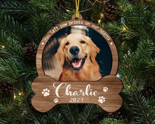 dog memorial christmas ornament custom dog name date and dog photo shaped wooden ornament personalized dog angel ornament gift for dog lovers laughinks.com 5