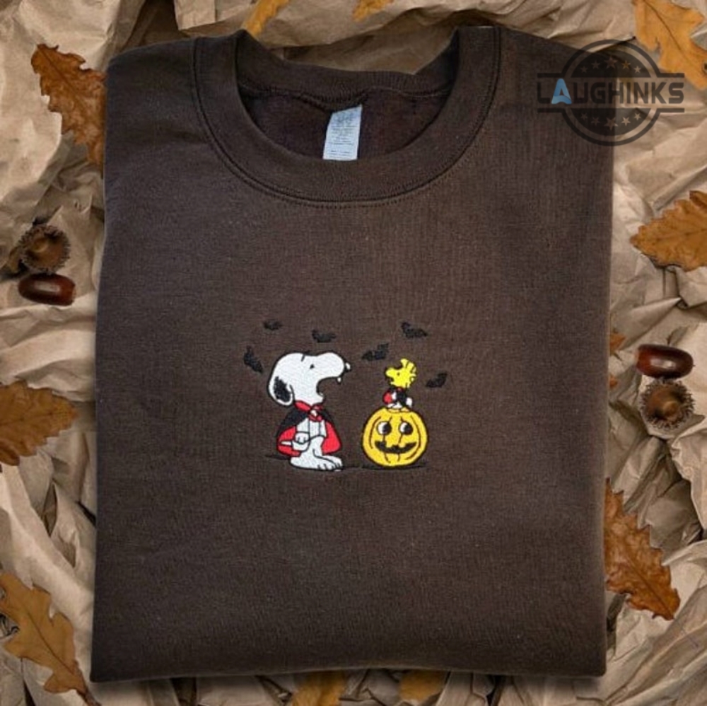 Snoopy Embroidered Sweatshirt Tshirt Hoodie Snoopy Halloween Shirt Embroidered Snoopy Shirt Mens Womens Snoopy Woodstock Embroidery Charlie Brown Shirt