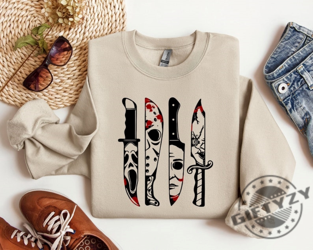 Horror Movie Characters Shirt Horror Movie Characters In Knives Sweatshirt Halloween Tshirt Horror Movie Hoodie Halloween Shirt