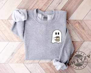 Spooky Coffee Sweatshirt Womens Cute Ghost Shirt Spooky Season Sweater Fall Coffee Lover Hoodie Halloween Party Tshirt Fall Graphic Sweater giftyzy.com 2