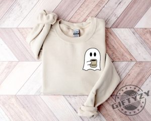 Spooky Coffee Sweatshirt Womens Cute Ghost Shirt Spooky Season Sweater Fall Coffee Lover Hoodie Halloween Party Tshirt Fall Graphic Sweater giftyzy.com 3