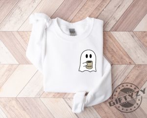 Spooky Coffee Sweatshirt Womens Cute Ghost Shirt Spooky Season Sweater Fall Coffee Lover Hoodie Halloween Party Tshirt Fall Graphic Sweater giftyzy.com 4