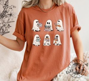 Halloween Retro Ghosts Reading Books Shirt Teacher Librarian Halloween Gift Spooky Season Trendy Shirt Gift Halloween Book Lover giftyzy.com 4