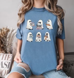 Halloween Retro Ghosts Reading Books Shirt Teacher Librarian Halloween Gift Spooky Season Trendy Shirt Gift Halloween Book Lover giftyzy.com 5