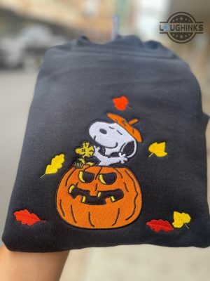 fall snoopy sweatshirt t shirt hoodie pumpkin snoopy embroidered sweatshirt tshirt snoopy fall crewneck halloween charlie brown shirt laughinks.com 1