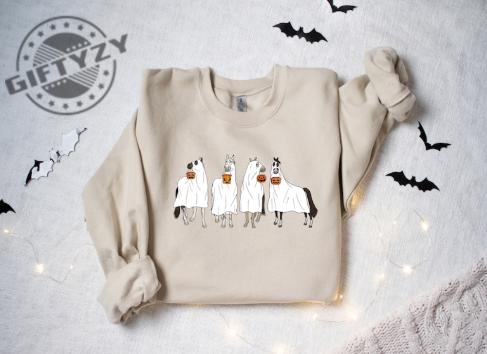 Halloween Horse Ghost Shirt Cowboy Western Halloween Sweatshirt Ghost Tshirt Halloween Gifts Boo Hoodie Spooky Season Shirt