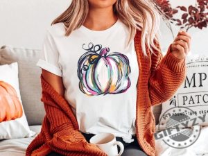 Watercolor Pumpkin Shirt Colorful Pumpkin Tshirt Watercolor Pumpkins Halloween Hoodie Autumn Sweatshirt giftyzy.com 4