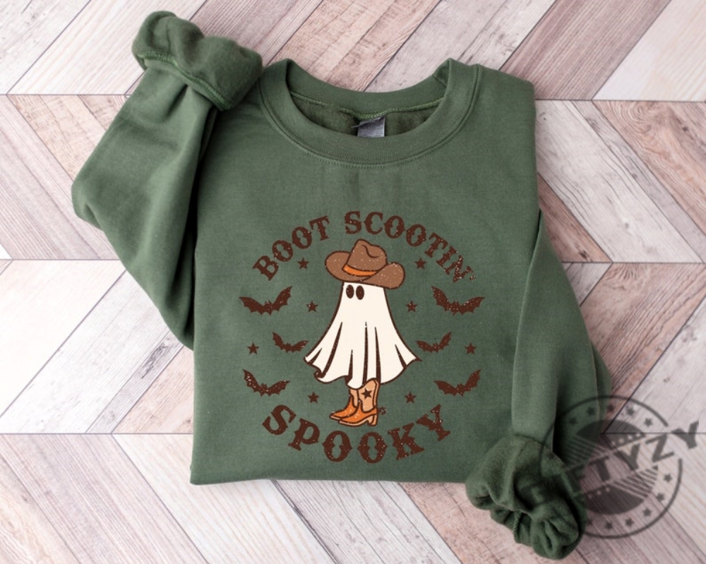 Boot Scootin Spooky Sweatshirt And Hoodie Halloween Shirt Cowboy Ghost Tshirt Western Halloween Gift Cute Spooky Shirt