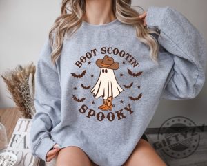 Boot Scootin Spooky Sweatshirt And Hoodie Halloween Shirt Cowboy Ghost Tshirt Western Halloween Gift Cute Spooky Shirt giftyzy.com 3