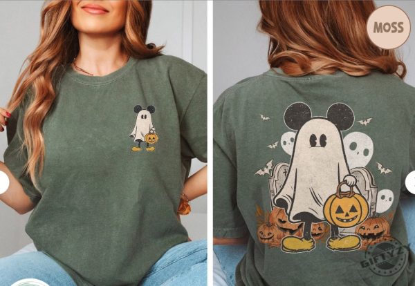 Disneyland Halloween Double Sided Shirt Mickey Ghost Halloween Tshirt Mickey And Friends Halloween Matching Hoodie Trending Sweater giftyzy.com 2