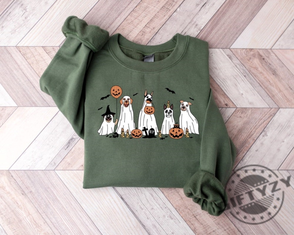 Halloween Ghost Dog Shirt Halloween Sweater 2023 Happy Halloween Hoodie Retro Spooky Season Ghost Tshirt Halloween Dog Sweatshirt