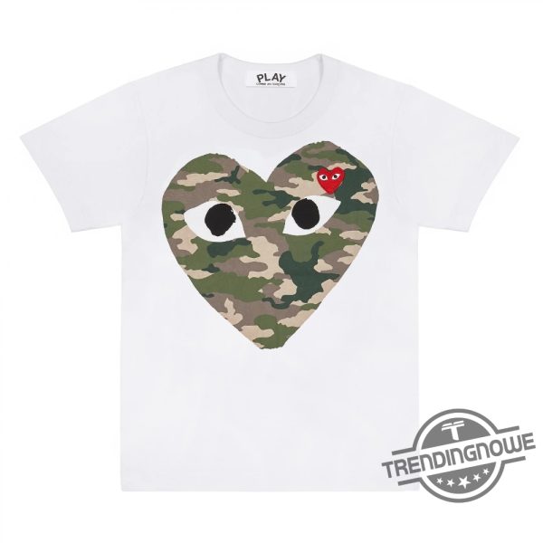 Cdg Shirt Camo Printed Heart Shirt Comme Des Garcons Play Red Heart Emblem Shirt trendingnowe.com 1