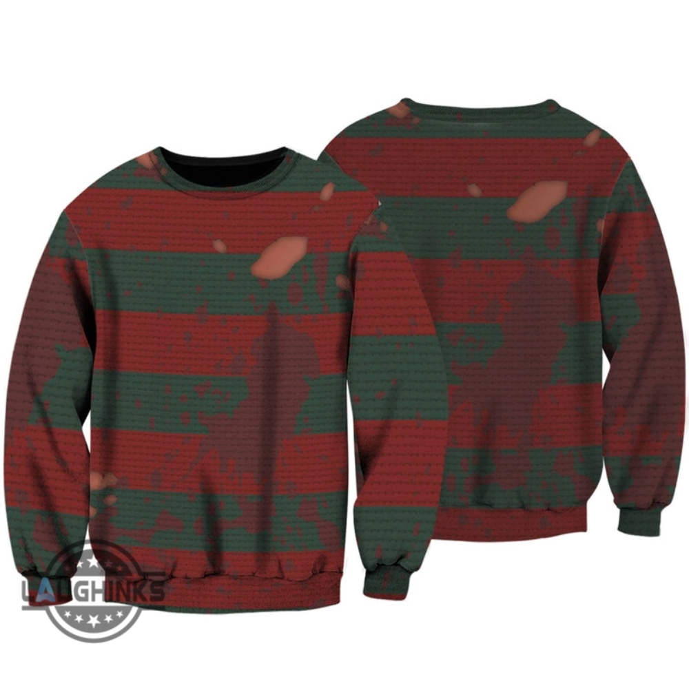 Freddy Krueger Sweater Sweatshirt Tshirt Hoodie All Over Printed Freddy Krueger Costume Women Men Freddy Krueger Pants Red And Green Striped Sweater Halloween Shirts