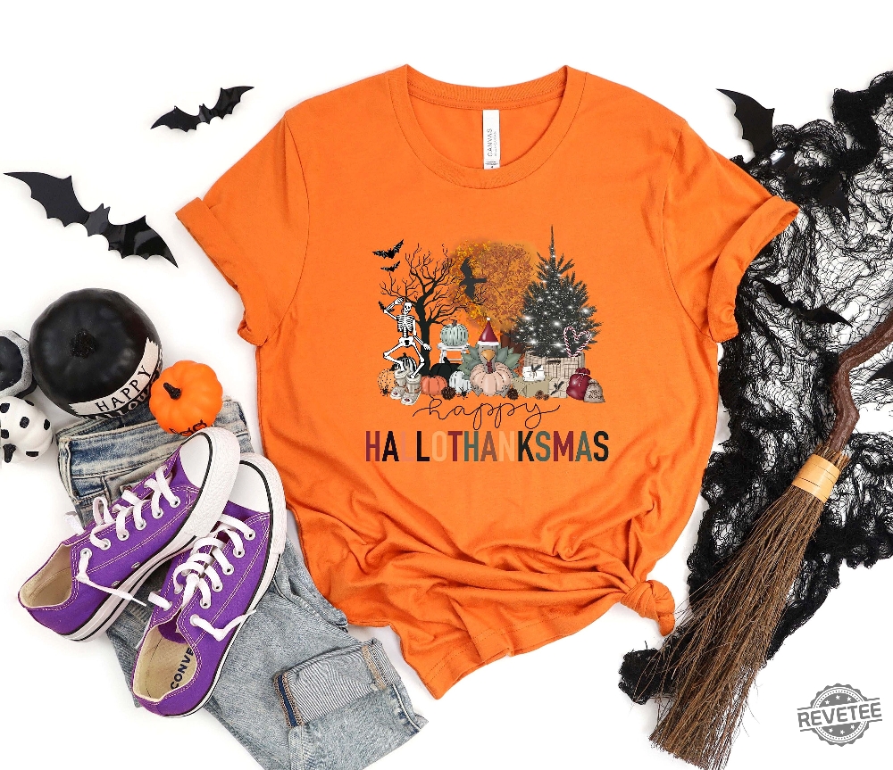 Happy Hallothanksmas Sweatshirt Halloween Gift For Women Womens Halloween Shirts Womens Halloween Sweatshirts Dog Ghost Costume Mens Halloween Sweatshirt Unique