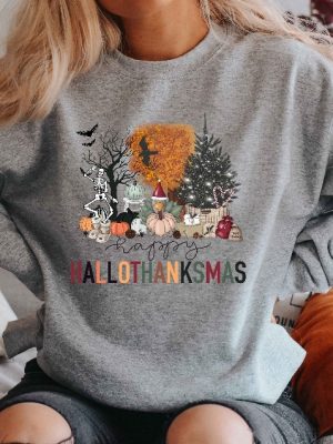 Happy Hallothanksmas Sweatshirt Halloween Gift For Women Womens Halloween Shirts Womens Halloween Sweatshirts Dog Ghost Costume Mens Halloween Sweatshirt Unique revetee 2