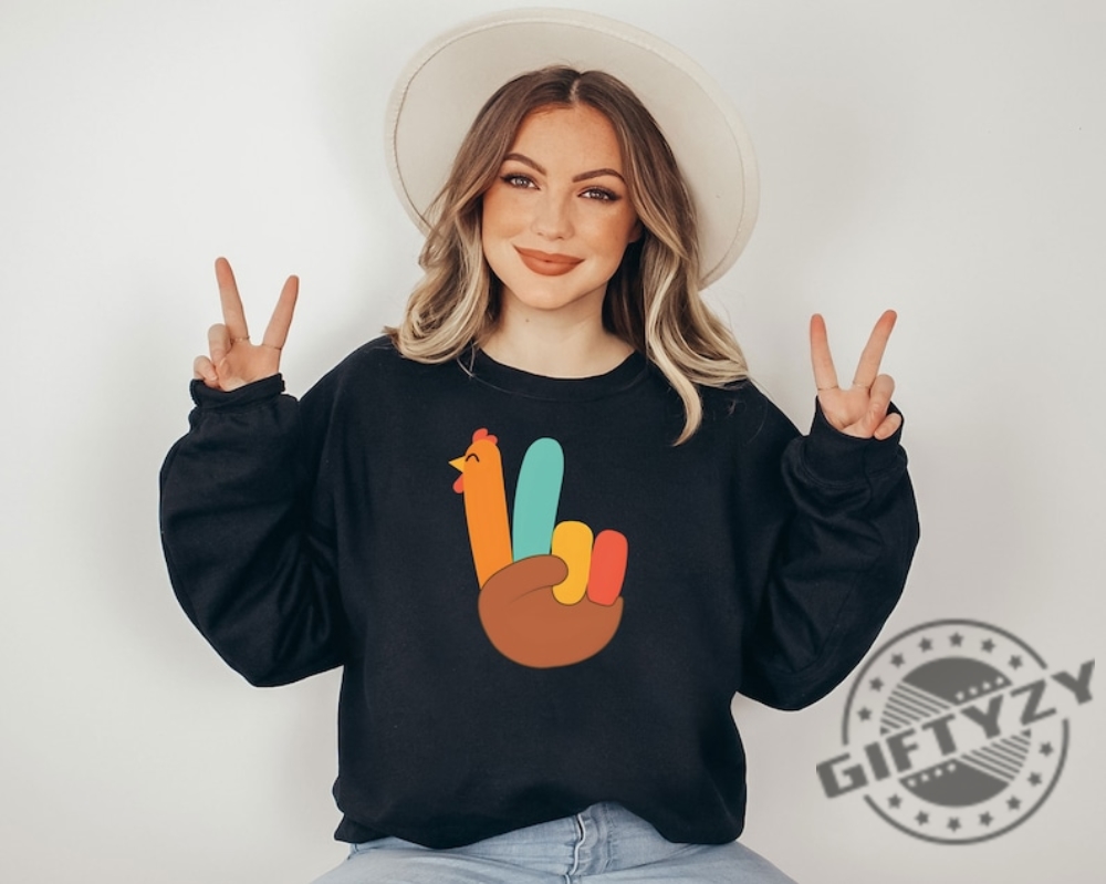 Peace Sign Turkey Shirt Thanksgiving Fall Sweatshirt Funny Autumn Hoodie Cute Fall Tshirt Retro Thanksgiving Turkey Shirt