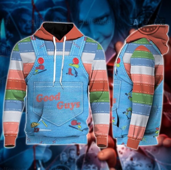 good guys sweater cosplay all over printed sweatshirt hoodie tshirt chucky halloween costumes womens mens chucky shirts for adults kids chucky stripped shirt laughinks 2