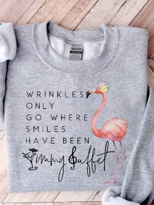 Wrinkles Only Go Where Smiles Have Been Sweatshirt Flamingo Jimmy Buffett Shirts Us Weekly Jimmy Buffett Jimmy Buffett Grief Quote Jimmy Buffett Merchandise Hoodie Unique revetee 2