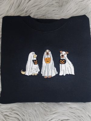 Embroidered Ghost Dogs Sweatshirt Golden Retriever Ghost Statue Halloween Sweatshirts Vintage Fall Out Boy Halloween Shirt Trick Or Treat For Dogs Near Me Unique revetee 3