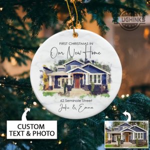 our first home christmas ornament ceramic new home christmas ornament 2023 personalized first christmas in new home ornament custom text upload photo gift laughinks 1