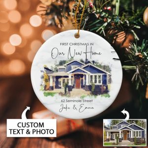 our first home christmas ornament ceramic new home christmas ornament 2023 personalized first christmas in new home ornament custom text upload photo gift laughinks 2