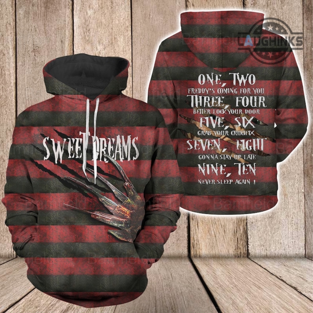 Freddy Krueger Costume All Over Printed Freddy Kruger Shirt Sweatshirt Hoodie Freddy Krueger Hands Halloween Cosplay Sweet Dreams Scary Horror Movie Shirts