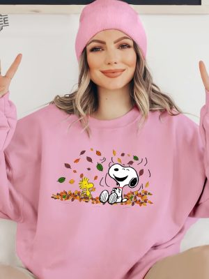 Fall Snoopy Sweatshirt Snoopy With Woodstock Autumn Leaves Pumpkin Sweatshirt Snoopy Grippy Plush Snoopy First Day Of Fall Snoopy Dancing Images Happy Fall Snoopy revetee 2