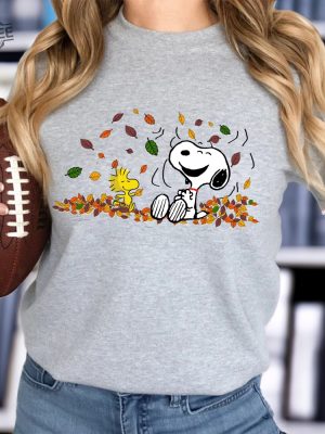 Fall Snoopy Sweatshirt Snoopy With Woodstock Autumn Leaves Pumpkin Sweatshirt Snoopy Grippy Plush Snoopy First Day Of Fall Snoopy Dancing Images Happy Fall Snoopy revetee 3