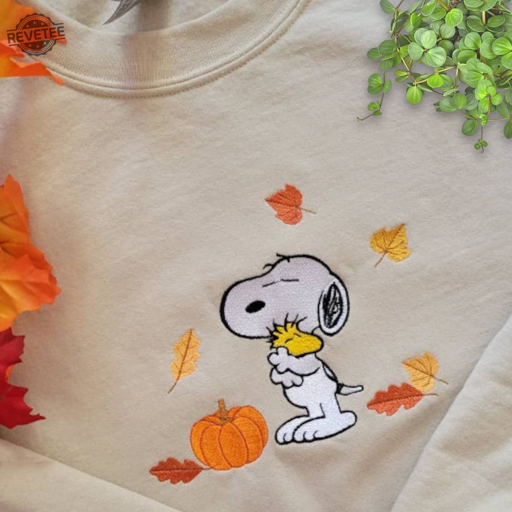 Embroidered Cute Snoopy Sweatshirt Snoopy Embroidered Sweatshirt Snoopy Grippy Plush Snoopy First Day Of Fall Snoopy Dancing Images Happy Fall Snoopy New