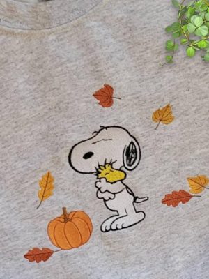 Embroidered Cute Snoopy Sweatshirt Snoopy Embroidered Sweatshirt Snoopy Grippy Plush Snoopy First Day Of Fall Snoopy Dancing Images Happy Fall Snoopy New revetee 2