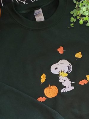 Embroidered Cute Snoopy Sweatshirt Snoopy Embroidered Sweatshirt Snoopy Grippy Plush Snoopy First Day Of Fall Snoopy Dancing Images Happy Fall Snoopy New revetee 3