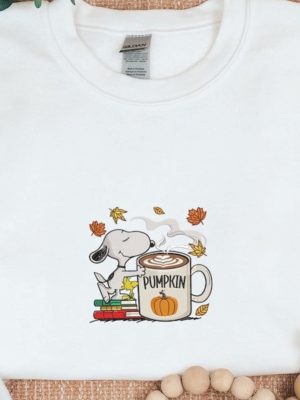 Snoopy Woodstock Fall Embroidered Sweatshirt Snoopy Embroidered Sweatshirt Snoopy Grippy Plush Snoopy First Day Of Fall Snoopy Dancing Images Happy Fall Snoopy Sweatshirt revetee 3