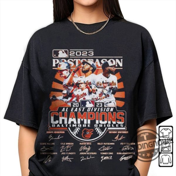 Vintage Orioles Al East Champions Shirt 2023 Postseason Baltimore Orioles Al East Division Champions Signatures Shirt trendingnowe.com 1