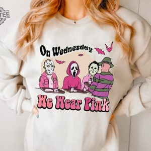 On Wednesday We Wear Pink Sweatshirt On Wednesdays We Wear Pink Halloween Halloween Sweatshirt Womens Halloween Shirt We Wear Pink On Wednesdays Quote Unique revetee 4