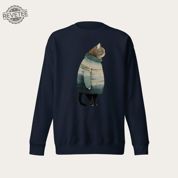 Fat Gray Cat In Sweater Unisex Crewneck Sweatshirt Cat Long Sleeve Shirt Cat Lover Gift Cat Mom Shirt Cat Daddy Shirt Deftones Cat Shirt Unique revetee 1