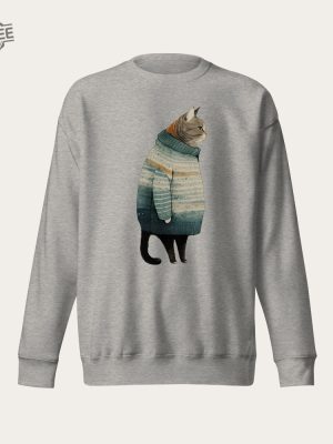 Fat Gray Cat In Sweater Unisex Crewneck Sweatshirt Cat Long Sleeve Shirt Cat Lover Gift Cat Mom Shirt Cat Daddy Shirt Deftones Cat Shirt Unique revetee 6